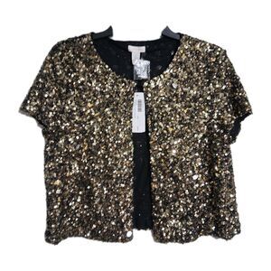 NWT Women's Chico's Short Sleeve Gold Sequin Bolero Jacket Size 1 (8)